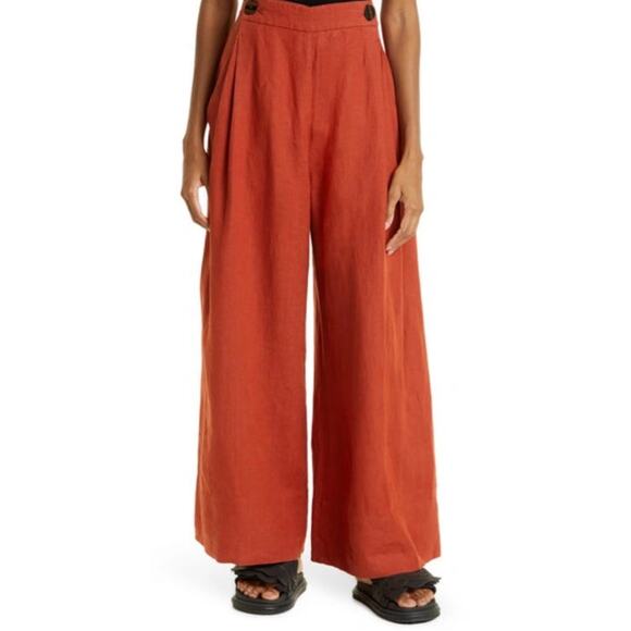 Farm Rio Rust Brown Wide Leg Linen Nautical Pants Relax Coastal Vacation Sz M - Picture 1 of 16